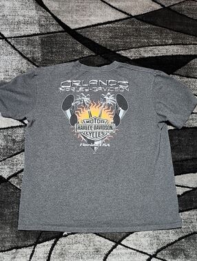 HARLEY DAVIDSON MOTORCYCLE  2012 ORLANDO FLAME ENGINE PALM-TREE GRAPHIC TEE-SHIR